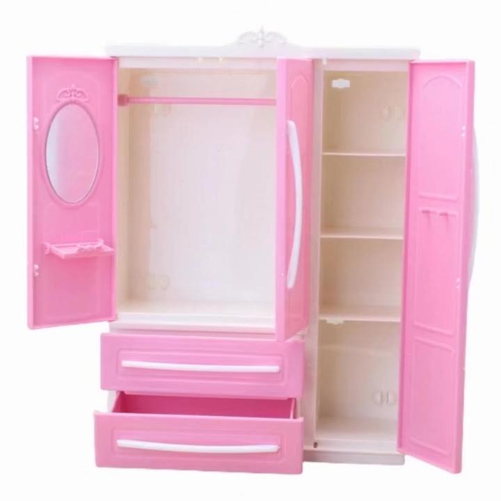 1/12 1/6 Dollhouse Miniature Pink Plastic Wardrobe,Wardrobe with 2pcs Hangers Playset Doll Accessories Fashion Toys Birthday Christmas Gift