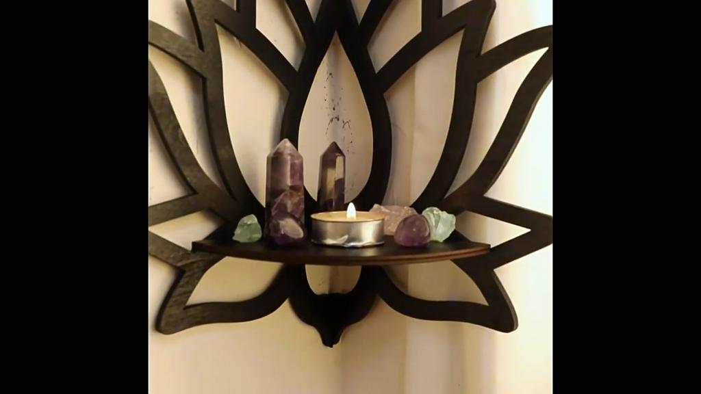 1pc Floating Wooden Lotus Shape Display Shelf, Wall Corner Crystal Stone Storage Rack,Household Storage Organization