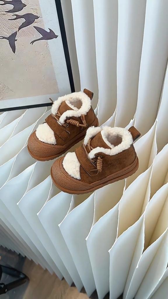 Winter Short Boots for Girls, Snow Boots, Fashionable Warm Boots, Children's Leather Boots, Soft-soled Cotton Boots for Girls