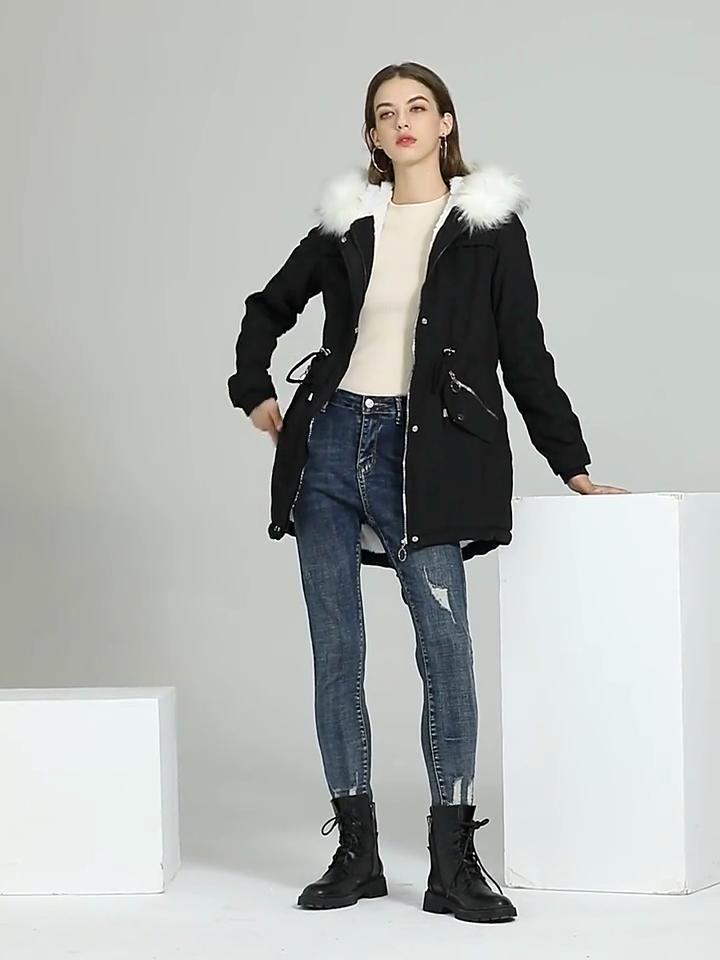 Collo in pelliccia con cappuccio tendenza moda parka da donna di media lunghezza ispessito caldo - resistente alle pieghe leggero morbido e confortevole piumino a maniche lunghe