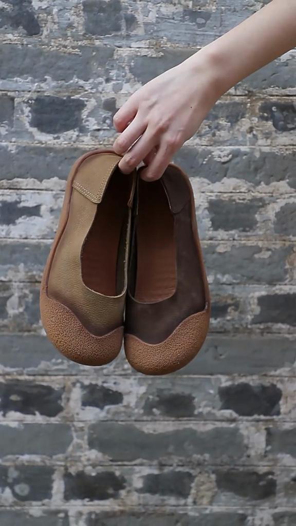Johnature Mocasini Versatili din Piele Naturală Retro Culoare Solidă cu Talpă Moale Piele Moale de Vacă Pantofi de Damă Slip-on