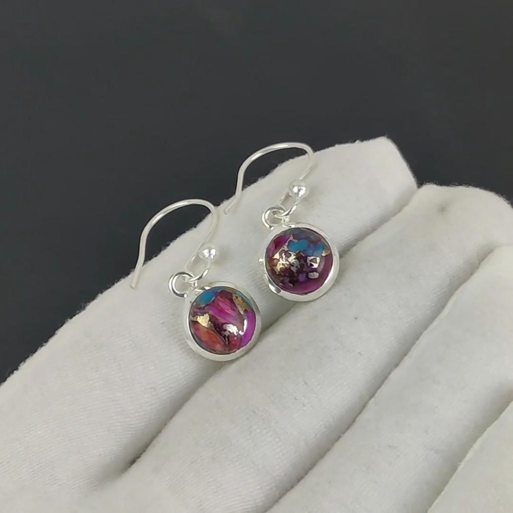 Natural Kingman Pink  Spiny Oyster Gemstone Earrings, 925 Sterling Silver Earring, Handmade Boho Silver Jewelry Dangle Earrings, Party Wear Gift