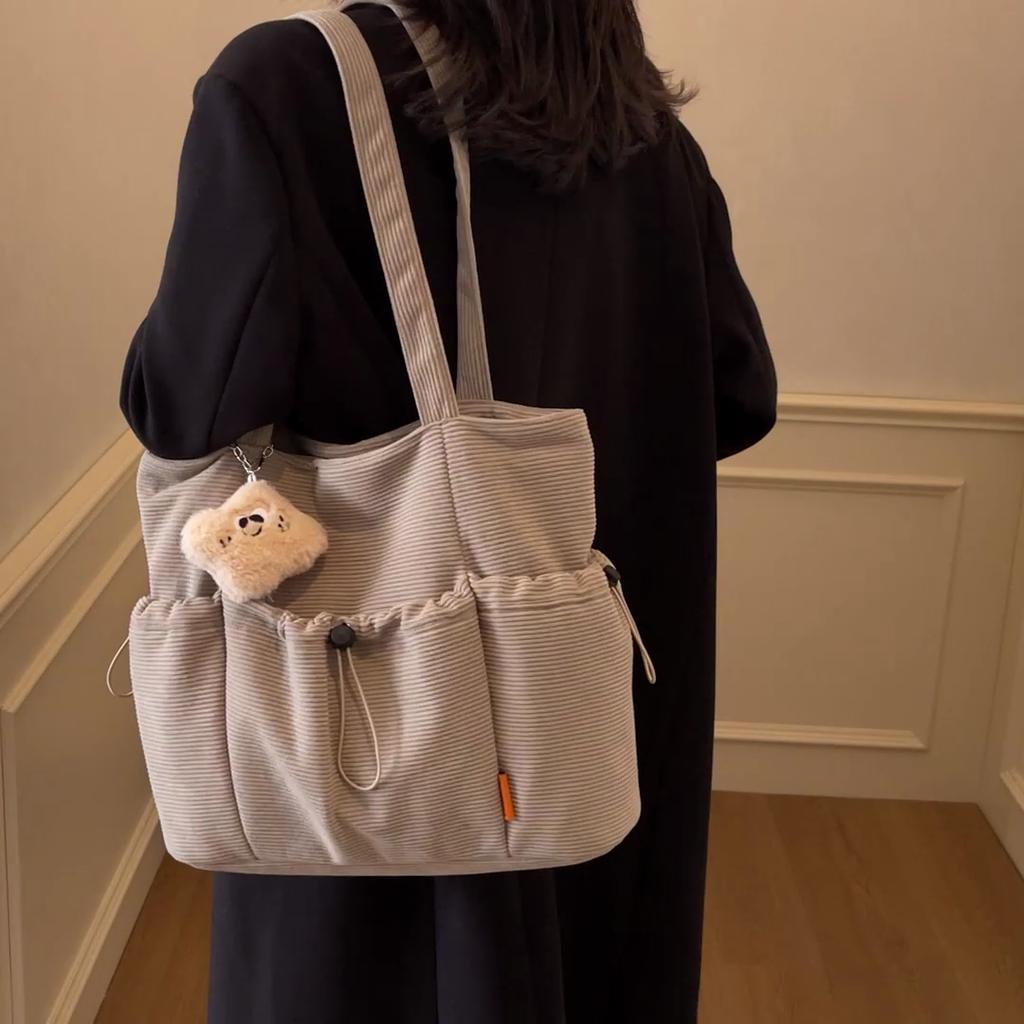 Large Capacity Handbag Student Class Commuter Corduroy Bag Women's Shoulder Tote Bag