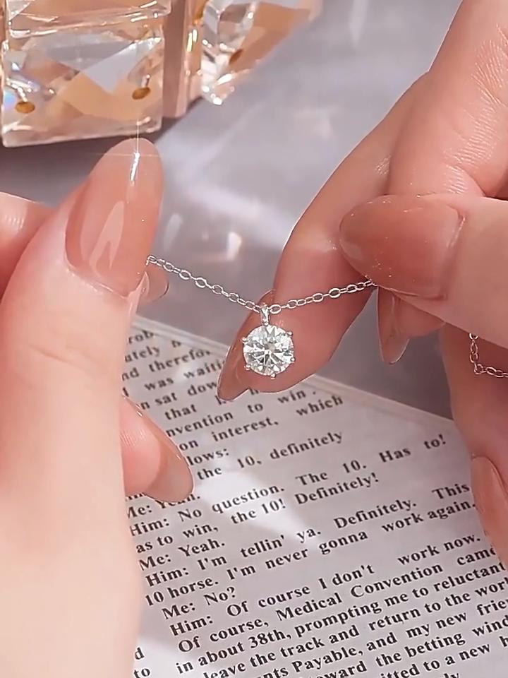 6.5mm Round Cut Six Prong Solitaire Moissanite Pendant Necklace S925 Sterling Silver For Women