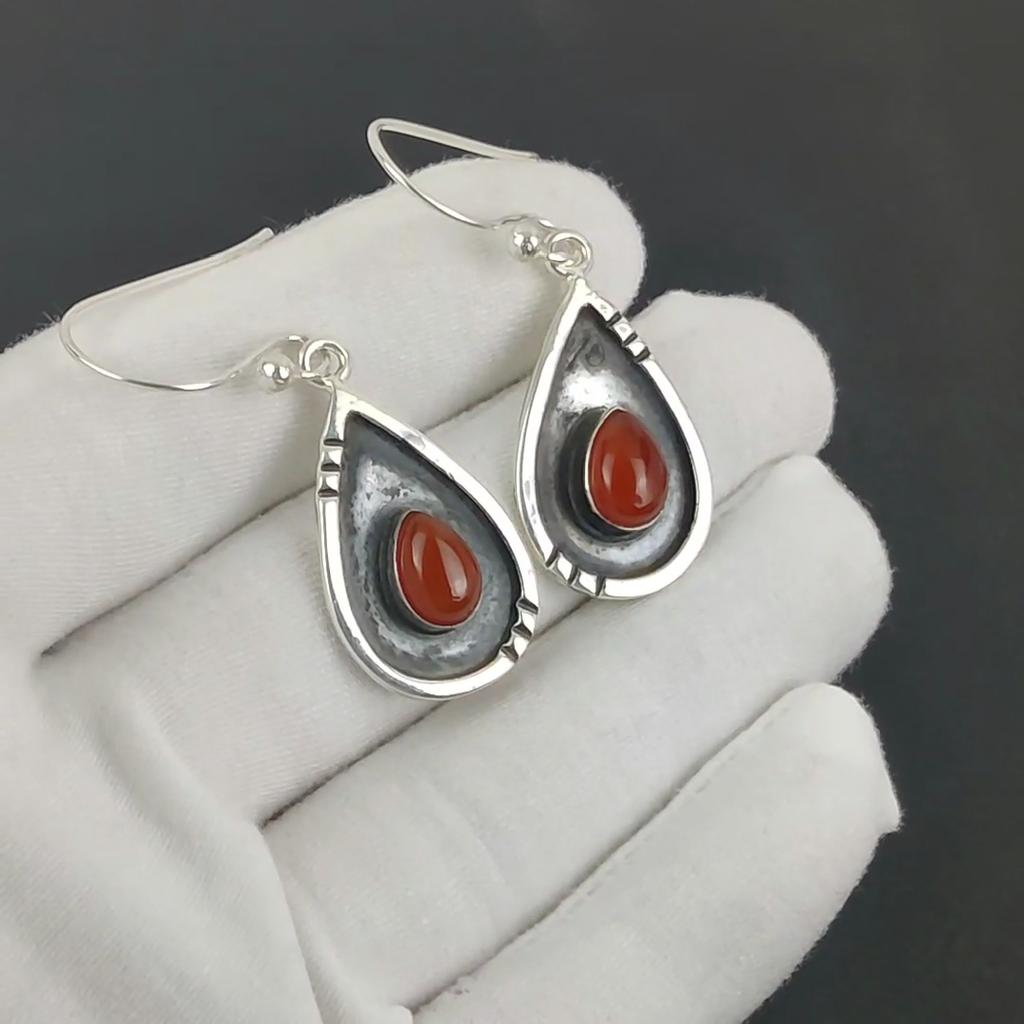 Natural Carnelian Gemstone Earrings, 925 Sterling Silver Earring, Handmade Boho Silver Jewelry Dangle Earrings, Easter Gift