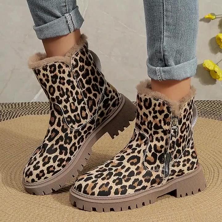 Dámské/Dámské protiskluzové zateplené zimní boty s kožíškem Módní leopardí vzor Plyšové boty do sněhu