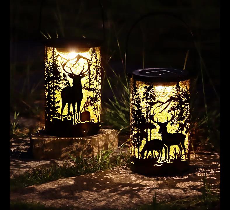 Wrought Iron Deer Solar Lamp Etching Hollow Lamp Garden Decoration Garden Projection Lamp Hanging Lamp Decoration