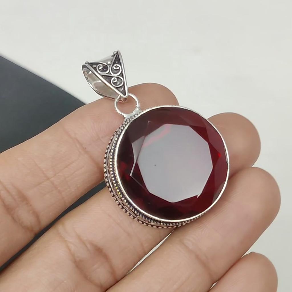 Red Garnet Gemstone Silver Pendant in 925 Sterling Silver- Handmade Design, Everyday Wear Jewelry, Unique Red Garnet Pendant Party Wear Gifts