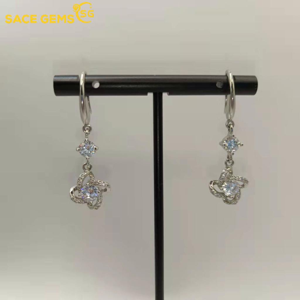 Sace Gems Micro-inlaid Zircon Earrings Women's Rotating Clover Earrings Simple Personality Ear Hook Windmill Earrings Earrings.