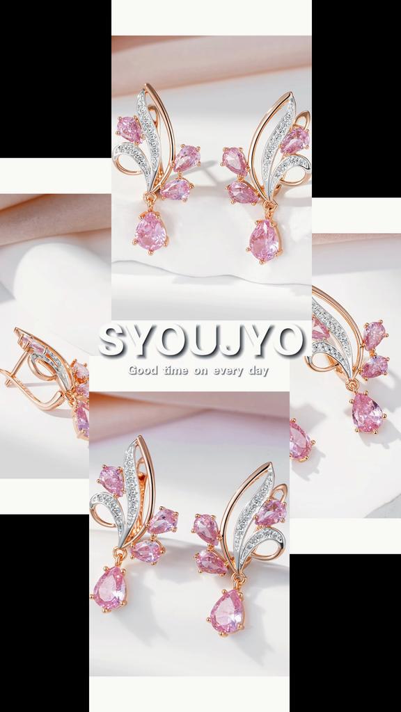 Kinel Pink Zircon Long Drop Earrings For Women Silver Color Luxury Party Jewelry