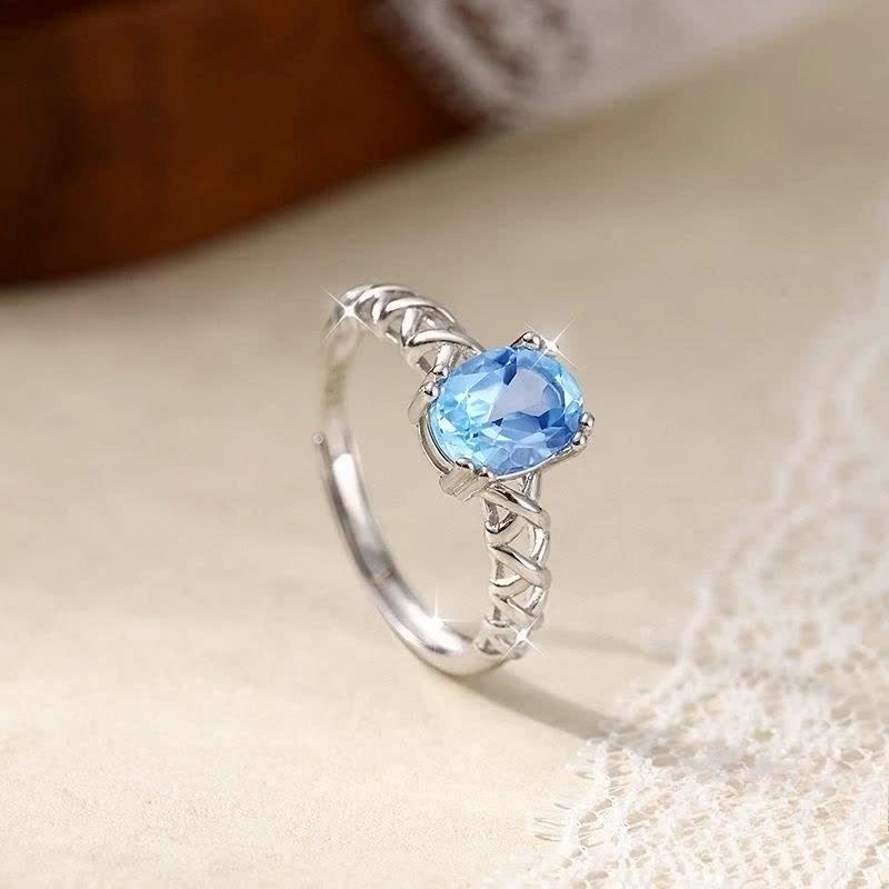 Natural Topaz Ring S925 Silver Inlaid Simple Daily Versatile Women's Colorful Treasure Large Particle Hand Jewelry Gift