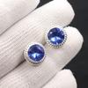 Přírodní tanzanitový drahokam 925 Ryzí stříbro Šperky Ručně vyráběné Puzetové náušnice 0,53" EE-147-7