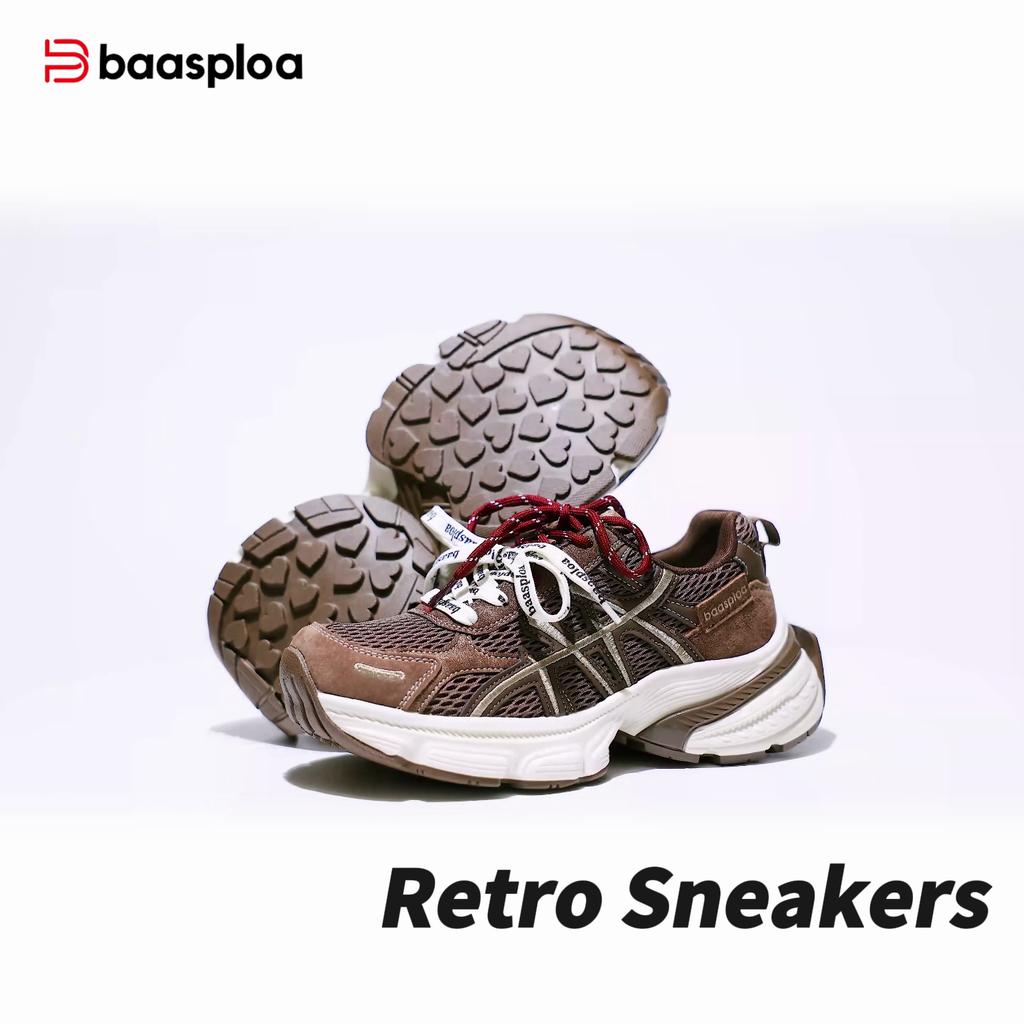 BAASPLOA Damen-Sportschuhe mit dicker Sohle, Laufschuhe aus Mesh, Freizeitschuhe, Wanderschuhe, Studentenschuhe, flache Schuhe, Tennisschuhe, atmungsaktiv