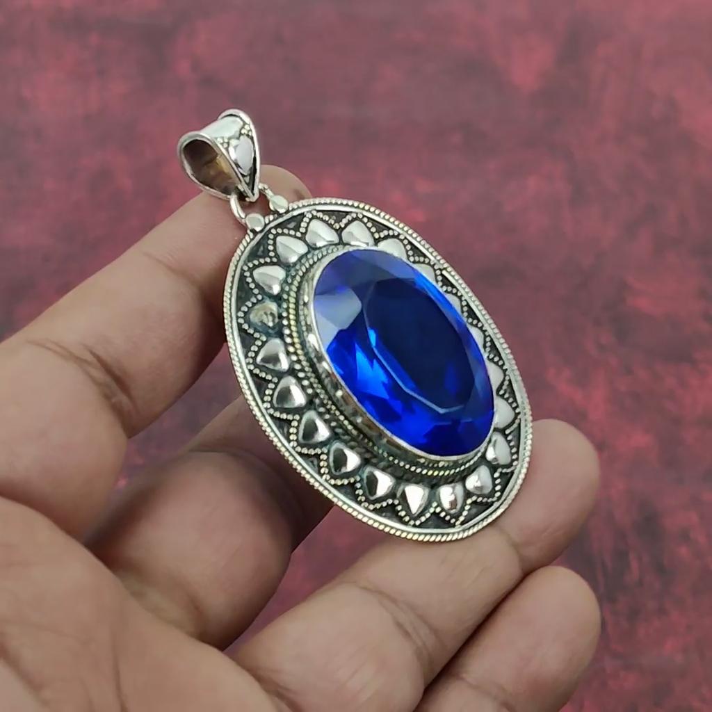London Blå Topas Anheng, 925 Solid Sterling Sølv Edelstenssmykker, Håndlaget Anheng, Til Thanksgiving