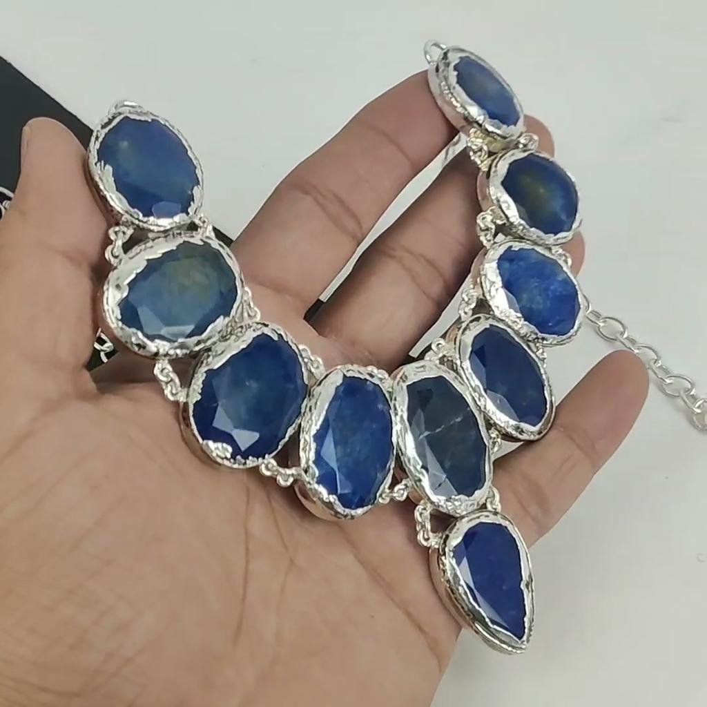 Blue Sapphire Gemstone Handmade 925 Sterling Silver Electroform Necklace, Blue Sapphire Silver For Wife Unisex Necklace, Wadding Gifts