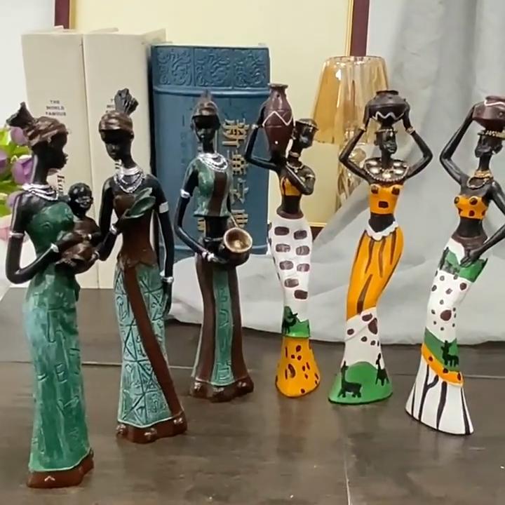 3Pcs/Set Resin African Girls Crafts Living Room Figurines Home Decoration Office Desktop Africa Women Ornaments