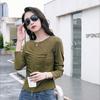 Women's Autumn Long-sleeved T-shirt, Round Neck Zipper Cardigan, Fashionable and Versatile Pleated High-end and Elegant Top