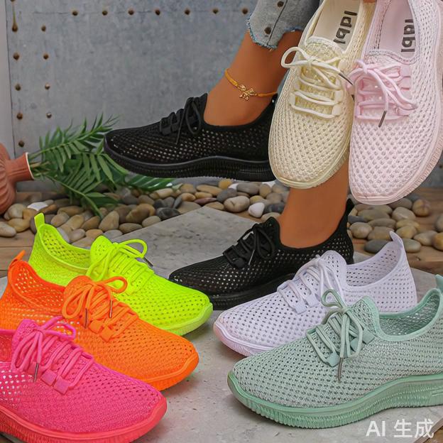 Damen Schnürschuhe aus Netzstoff, Freizeit, Atmungsaktiv, Mehrere Farben, Bequem, Tägliches Pendeln, Laufschuhe