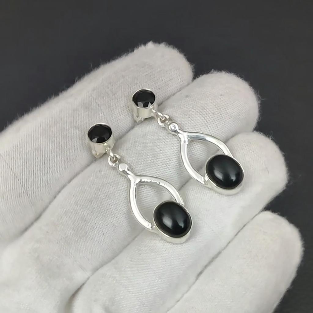 Natural Black Onyx,Black Spinal Gemstone Earrings, 925 Sterling Silver Earring, Handmade Boho Silver Jewelry Dangle Earrings, Engagement Gifts