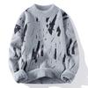 Men Winter Sweater Contrast Color Graffiti Thick Plush Half-high Collar Elastic Knit Long Sleeves Daily Wear School Dating Sweat