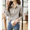Office Lady Button Long Sleeve Spring Autumn Turn-down Collar Checkered Cardigan Women's Shirt Coats Casual Contrast Color Tops