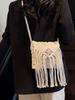 New Straw Floral Decor Bag Bohemian Tassel Beach Bag Women Crochet Fringed Crossbody Ultralight Shoulder Bag