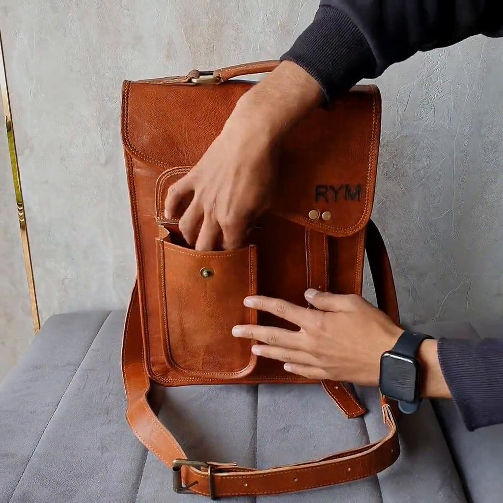 Geantă vintage de capră din piele naturală pentru laptop