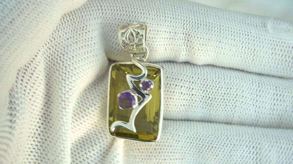 Lemon quartz & amethyst handmade pendant, 92.5% sterling silver pendant for her, women designer pendant