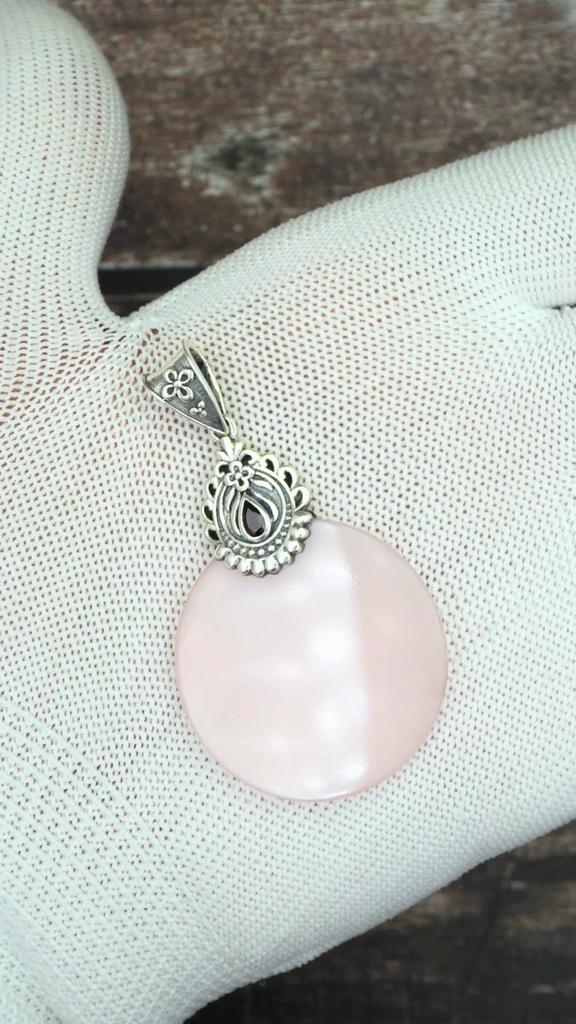 Handmade Rose Quartz Pendant, Disk Pendant, 925 Silver Pendant, Garnet Pendant, Designer Pendant, Pendant by Zivori