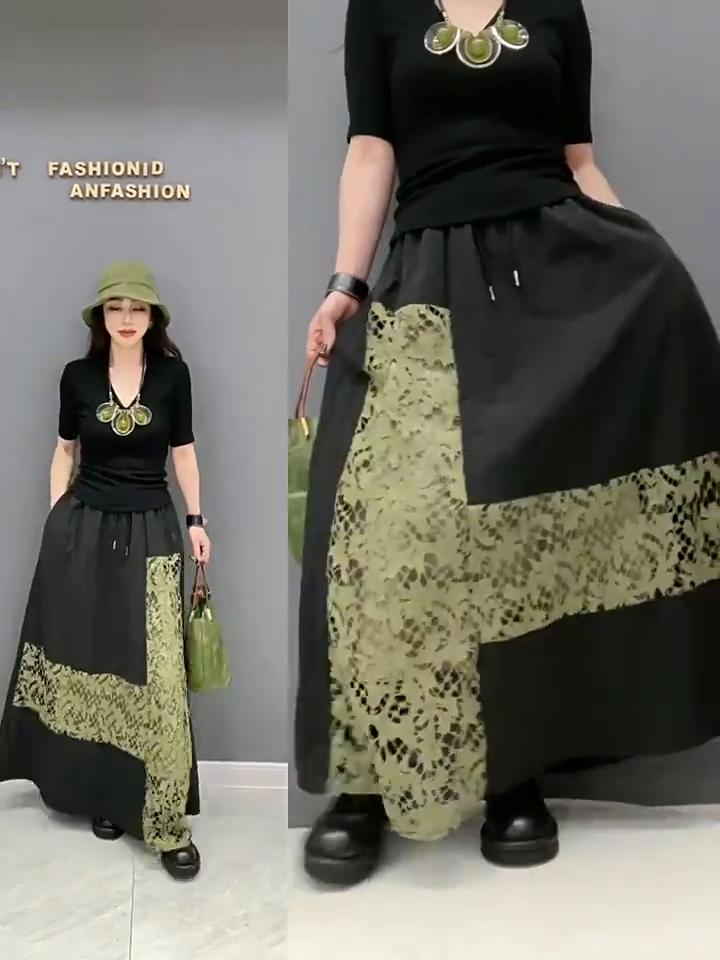 Xitao Lace Patchwork Floral Pocket Skirts WLD20160