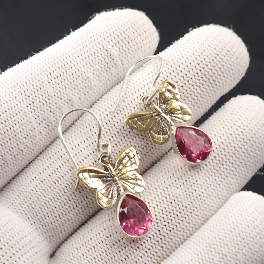 Pink Tourmaline Gemstone 925 Sterling Silver Handmade Jewelry Drop Earrings 1.3" EE-155-6