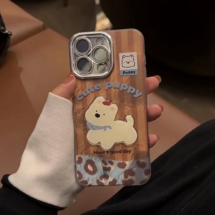 Brown Puppy Cartoon Lanyard Case for iPhone 16 15 14 13/12/11promax /xsmax/xr 7/8plus SE