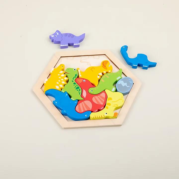 Wooden 3D Puzzle Blocks Montessori Educational Toy Animals Vehicles Fruits Themed Cognitive Development Toddler Brain Game Safe Kids Learning Toy