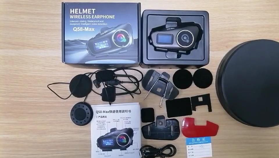 Q58-MAX Motorcycle Helmet Intercom Bluetooth 5.3 Interphone 500M IP65 Waterproof Moto Intercom with Music Sharing LCD Display