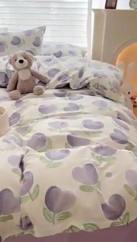 Class A Mother and Baby Grade Naked Sleeping Four-piece Set Fresh Washed Cotton Sheets Quilt Cover Bed Sheet Type Pure Cotton Three-piece Set