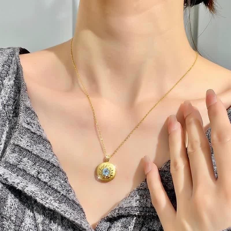 S925 Sterling Silver Necklace with Natural Crystal Pendant Retro French Style Chain for Women
