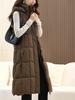 Fashion Winter Women's Long Warm Vest Hooded Can Be Worn On Both Sides Thick Sleeveless Jackets Woman Coat With Belt