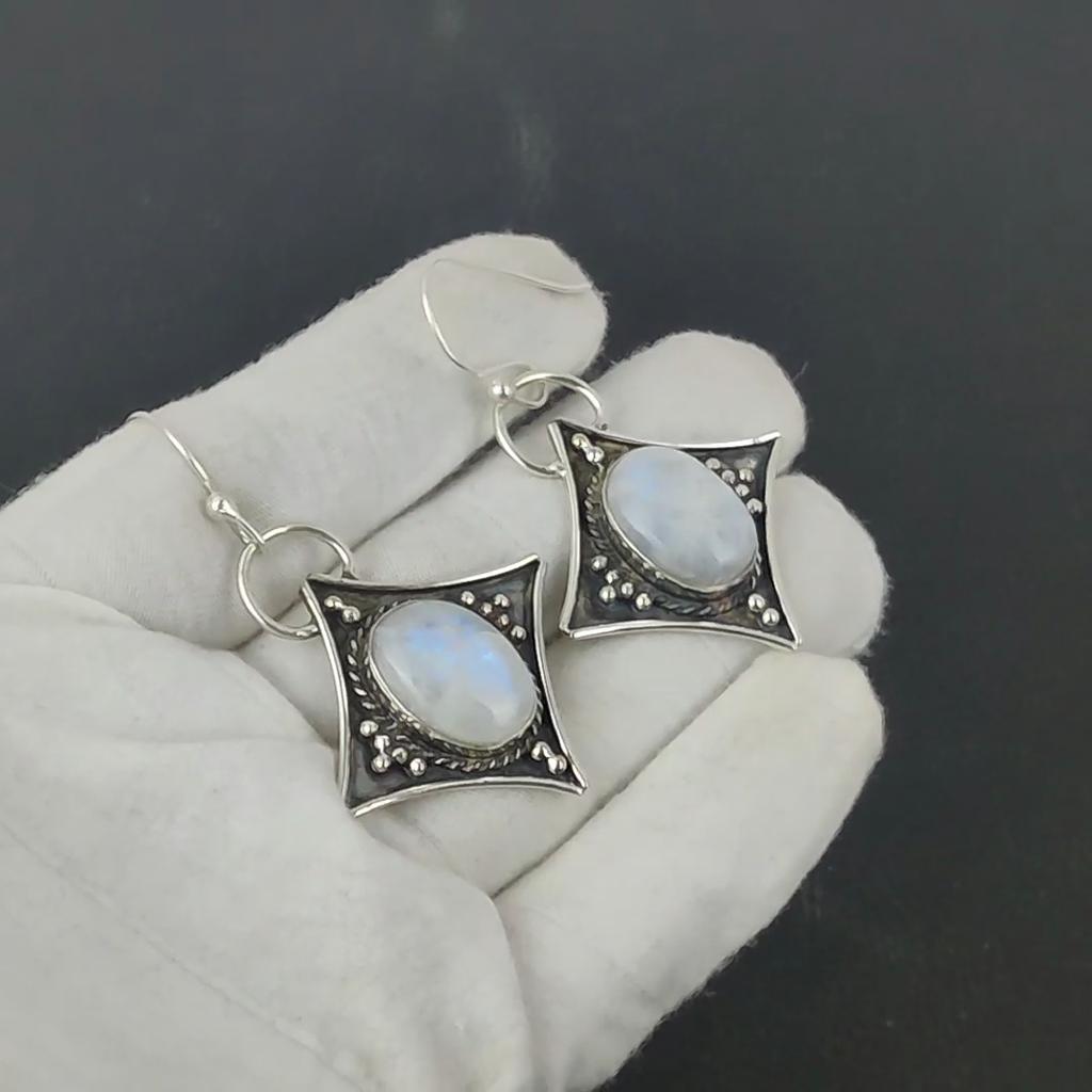 Natural Rainbow Moonstone Antique Earrings 925 Sterling Silver Earring, Boho Silver Jewelry Dangle Earrings, Gifts For Enganement Gifts For Her