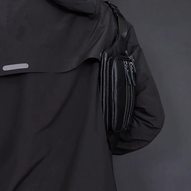Crossbody Bag Men's Multi-Layer PU Shoulder Bag Business Chest Bag Commuter Waist Bag