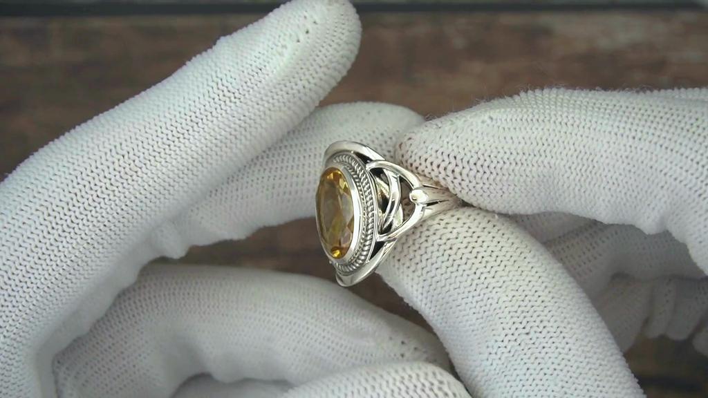Vintage Style Citrine Ring In 925 Silver – Natural Oval Yellow Gemstone Jewelry for Women, Citrine Ring for Her