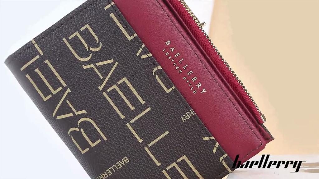 Baellerry Women's Short Purse Vertical Wallet Zipper Coin Purse Fashion Letter Printed Card Holder Multiple Card Slots Billfold Small Notecase