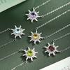 Elegant S925 Sterling Silver Sunflower Necklace, Inlaid Amethyst/Topaz Crystal, Fashion Starburst Choker Jewelry for Women