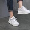 Johnature Genuine Leather Thick Sole Height Increasing White Shoes For Women Casual Flat Platform Shoes