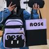 Four-Piece Backpack Set Schoolbag for Primary and Middle School Students Women's Multi-Layer Large Capacity Color Contrast Lightweight Backpack
