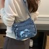 Vintage Denimtasche Damen Mehrschichtig Kleine Tasche Bestickt Schulter Crossbody-Tasche
