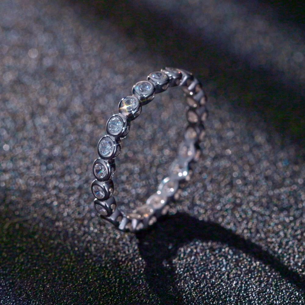 BAMOER White Gold Plated Bubble Ring for Women, 925 Sterling Silver Bezel Set Moissanite Ring Matching Full Wedding Band