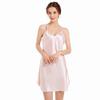 Women’s Summer Thin Loungewear Sexy V-Neck Backless Slip Dress Solid Satin Sleepwear Sleeveless Lace Trim Cami