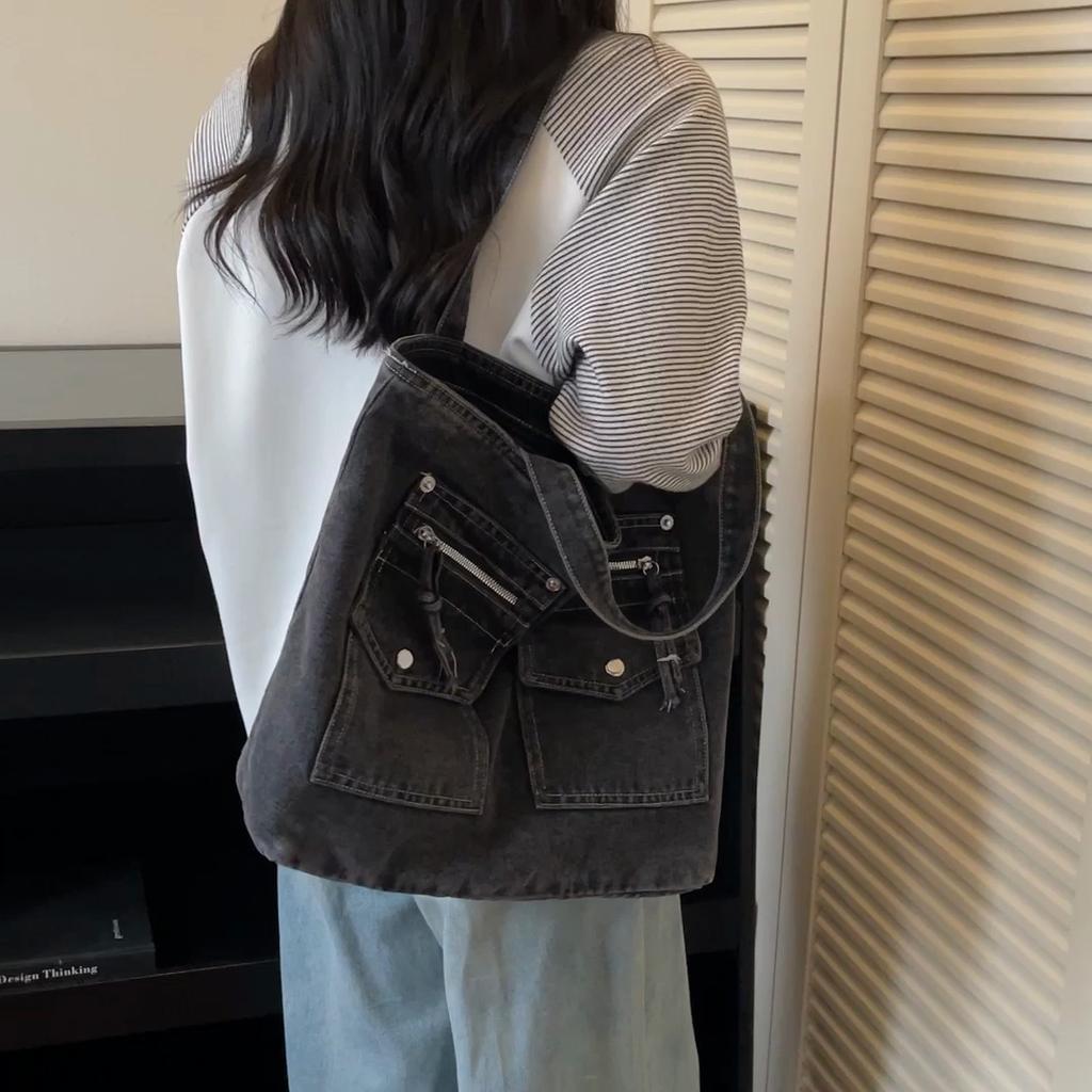 Large Capacity Denim Bag Women's Tote Bag Vintage Shoulder Crossbody Bag