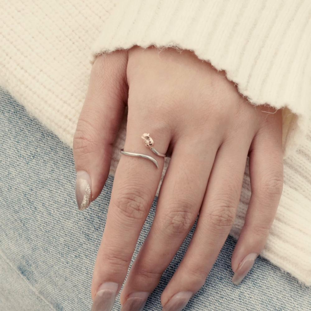 WOSTU Justerbar Rose Finger Rins 925 Sterling Sølv Vintage Platinum Ring for kvinner Romantisk Valentinsdag gave