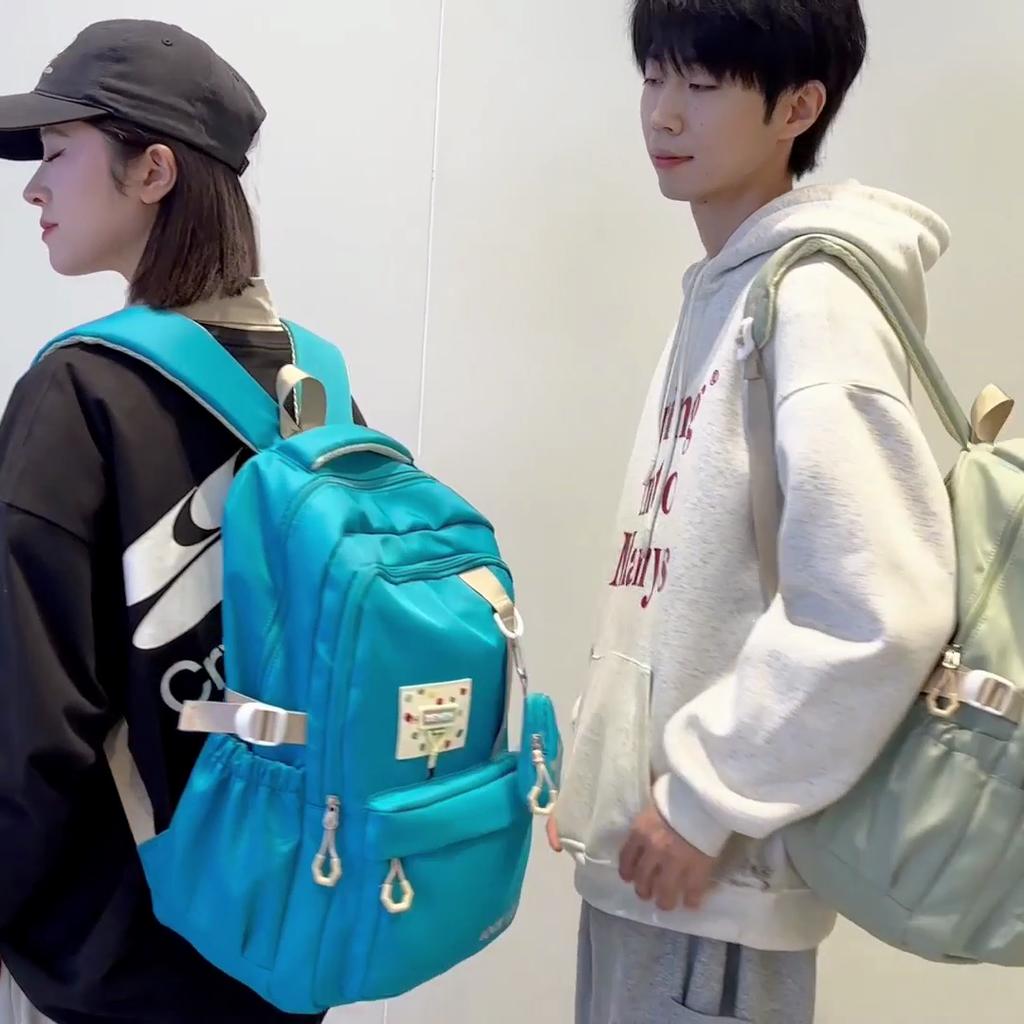 Solid Color Large Capacity Travel Backpack Women's Lightweight Backpack Junior High School Student Schoolbag with Coin Purse